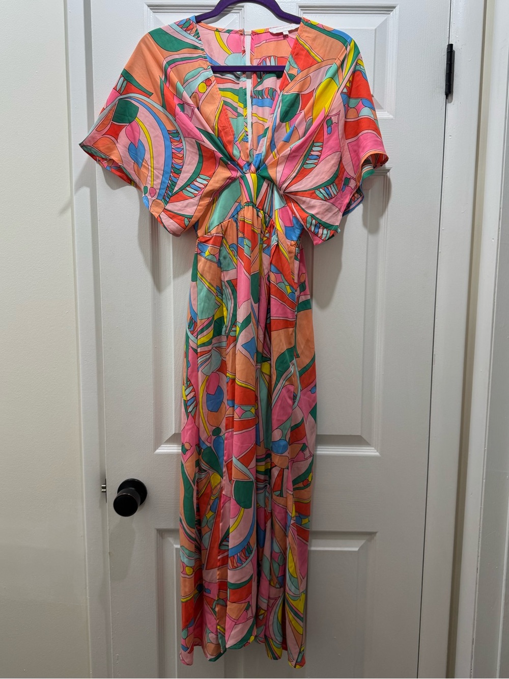 Olivaceous Colorful Abstract Print Pink Orange Maxi Dress